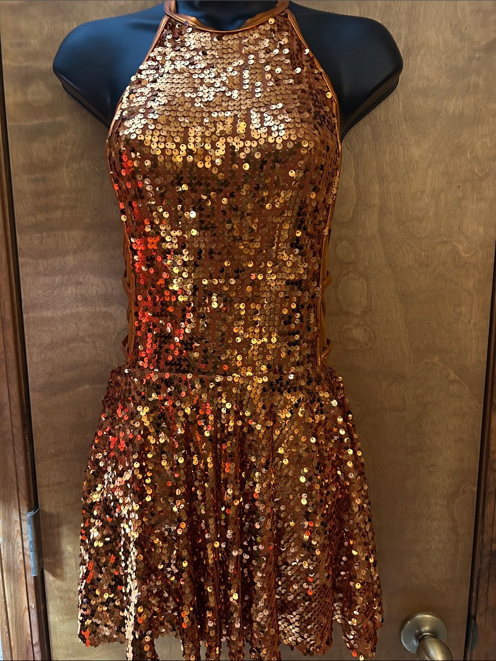 Sequin Halter Party Dress in Copper Gold - Homecoming